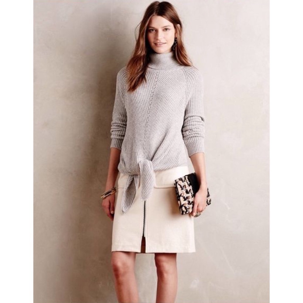 EUC Anthro Moth Tie-Front Gray Turtleneck Sweater​​​​​​